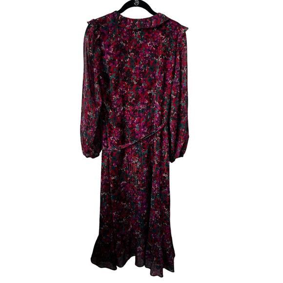 Adelyn Rae CARLEIGH FLORAL CHIFFON LONG SLEEVE WRAP DRESS IN MAGENTA BLOOM S - Picture 6 of 9